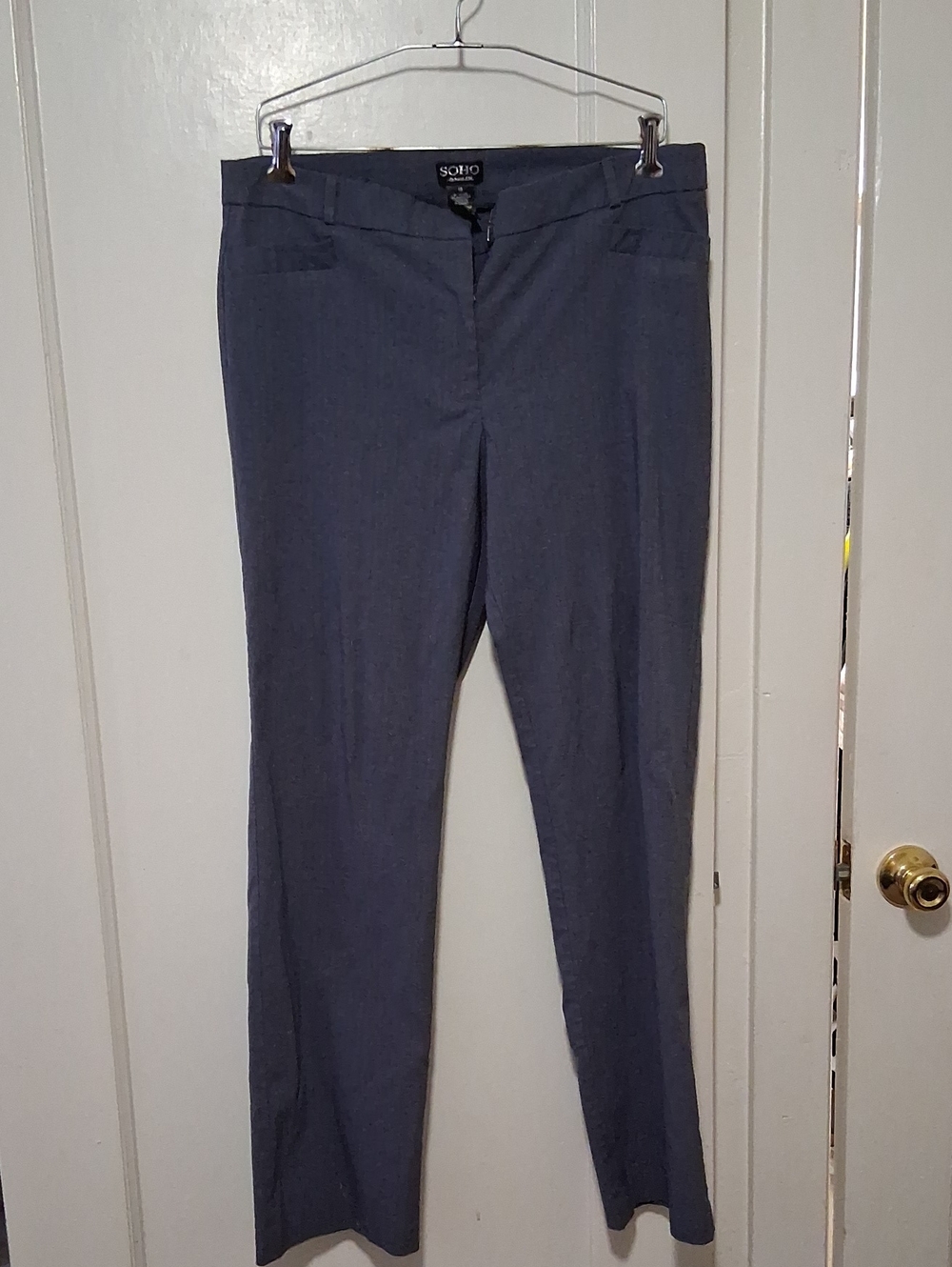 SOHO Slate Blue Tailored Straight-Leg Pants Stretchy Form Fit